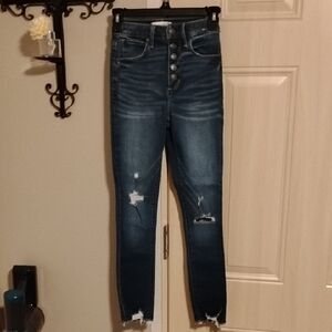 Abercrombie & Fitch Dark Ripped Hi-Rise Super Skinny Curve Love Ankle Jean 00/24